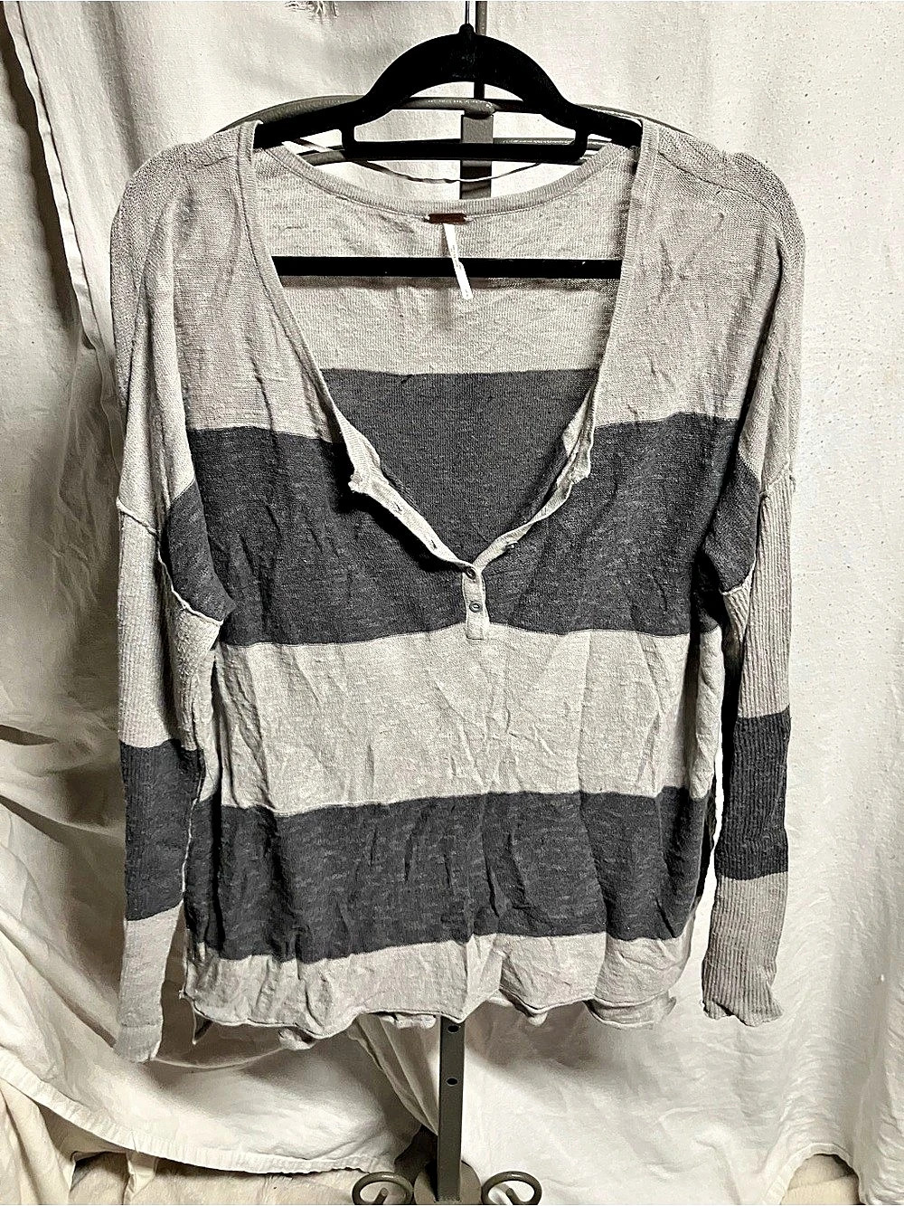 Free People Striped Long Sleeve Top in Gray & White Size Small